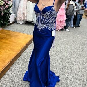Blue Spaghetti Strap Bodycon Prom Dress